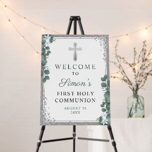 Greenery Silver Glitter First Holy Communion Foam Board