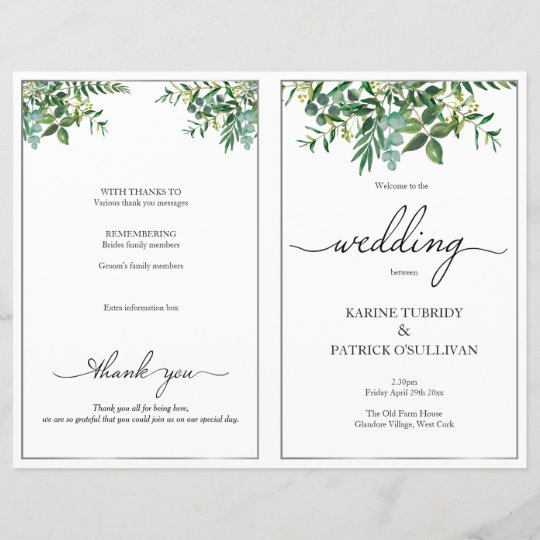 Greenery Silver Wedding Program Elegant Font Zazzle Com