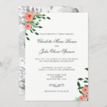 Greenery Simple Peach Flowers Wedding invitations