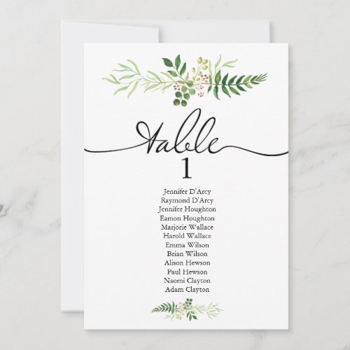 Greenery single wedding seating chart modern font invitation