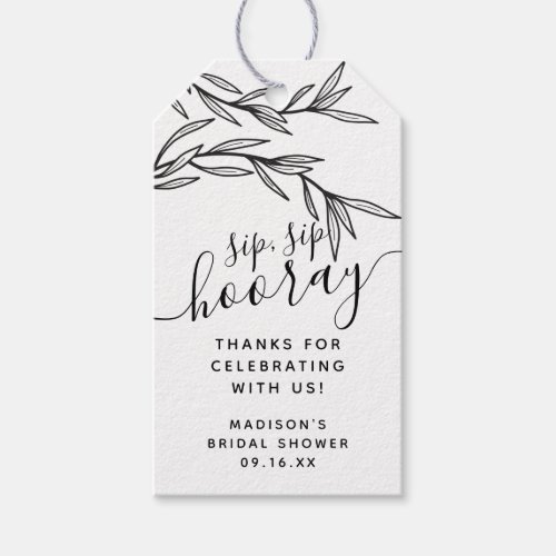 Greenery Sip Sip Hooray Bridal Shower Gift Tags