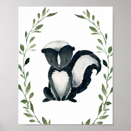 Greenery Skunk Woodland Animals Nursery Wall Art