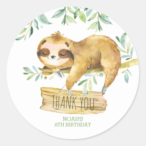 Greenery Sloth Birthday Baby Shower Thank Favor Classic Round Sticker
