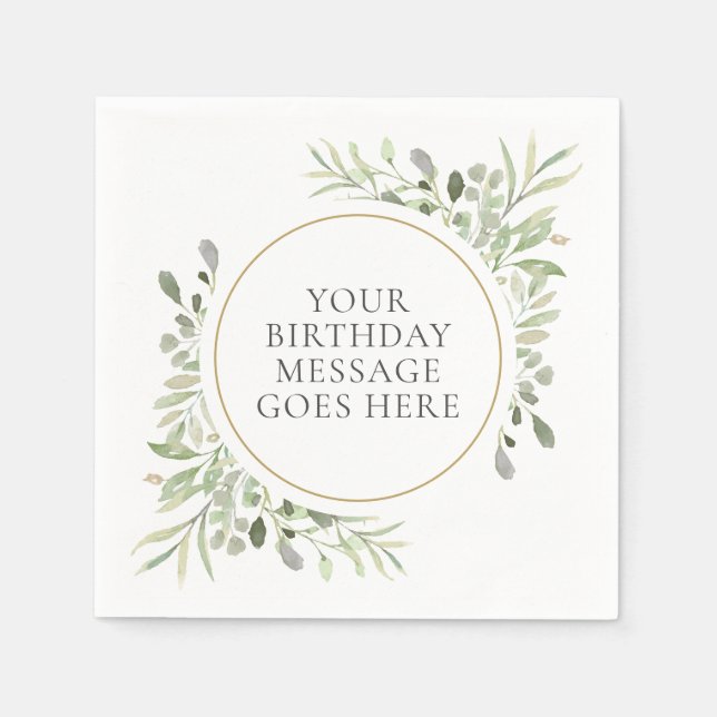 Greenery Soft Eucalyptus Foliage Leaves Birthday Napkins (Front)
