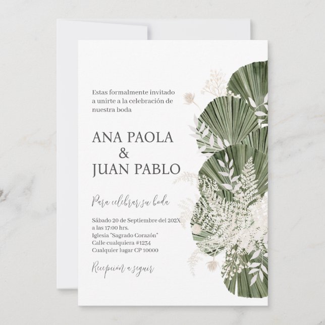 Greenery Spanish Wedding Invitation (Front)