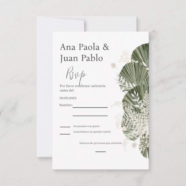 Greenery Spanish Wedding RSVP card (Front)