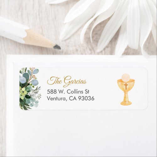 Greenery Spanish with chalice First Communion  Label