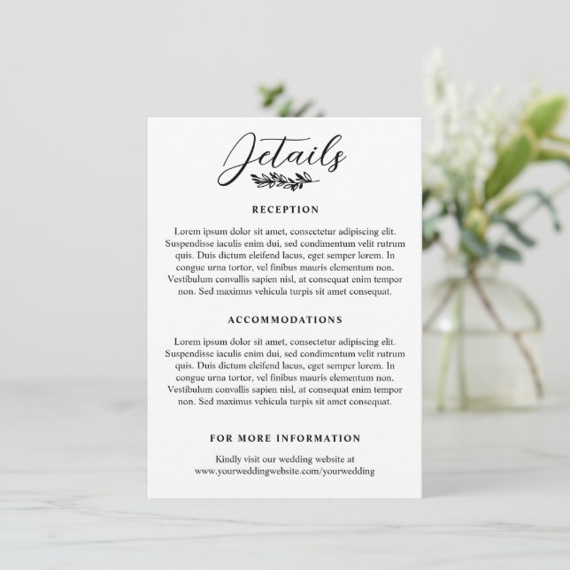 Greenery Sprig Elegant Wedding Details Enclosure Card (Standing Front)