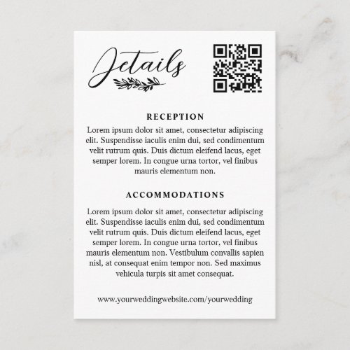 Greenery Sprig Elegant Wedding Details QR Code Enclosure Card