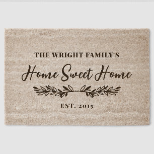Greenery Sprigs Script Home Sweet Home Your Name Fiber Doormat