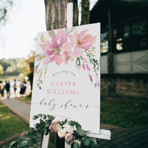 Greenery & Spring Floral Baby Shower Welcome Sign