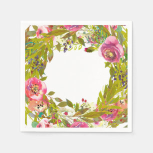 Greenery Spring Pink Floral Flowers Wedding Paper Napkins