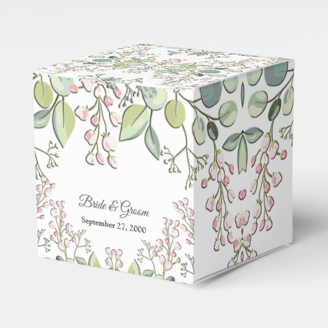 Greenery Spring Pink Flowers Favor Box (Front Side)