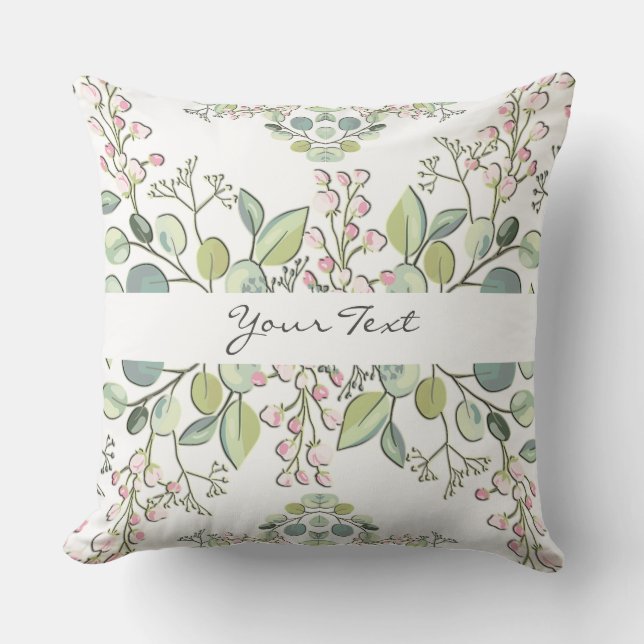 Greenery Spring Pink Flowers Throw Pillow (Front)