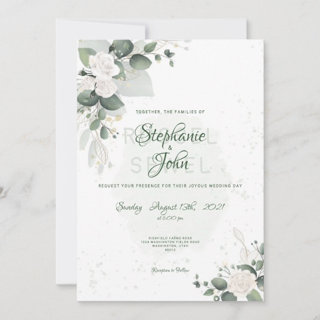 Greenery Spring & White Floral Water Color Invitation (Front)