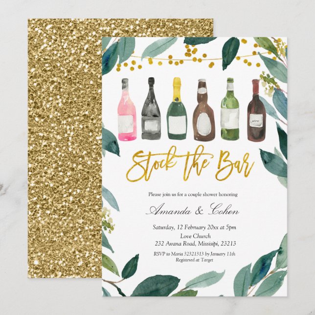 Greenery Stock the Bar Couple Shower Invitation (Front/Back)