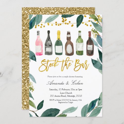 Greenery Stock the Bar Couple Shower Invitation