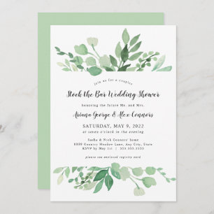 Greenery stock the bar wedding shower invitation