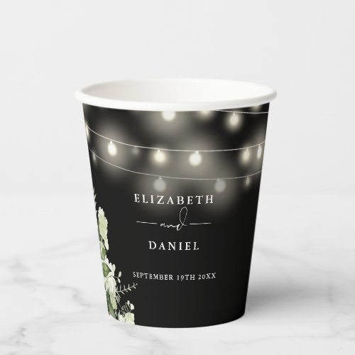 Greenery String Lights Black And White Wedding Paper Cups