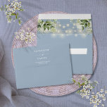 Greenery String Lights Dusty Blue Return Address Envelope<br><div class="desc">Featuring pretty floral greenery and pretty string lights on the inside of the envelope,  this elegant return address envelope can be personalized with your names and address details in chic white lettering on a dusty blue background. Designed by Thisisnotme©</div>