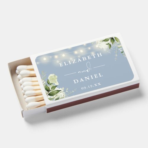 Greenery String Lights Dusty Blue Wedding Favors Matchboxes