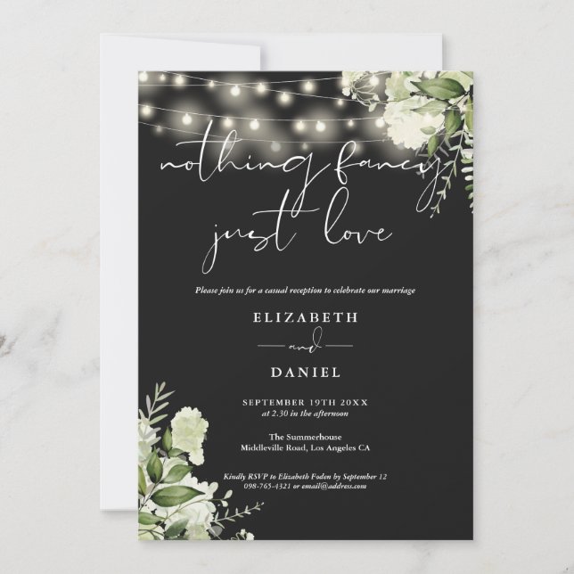 Greenery String Lights Elopement Wedding Reception Invitation (Front)