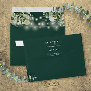 Greenery String Lights Emerald Return Address Envelope