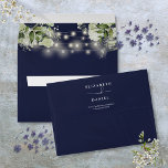 Greenery String Lights Navy Blue Return Address Envelope<br><div class="desc">Featuring pretty floral greenery and pretty string lights on the inside of the envelope,  this elegant return address envelope can be personalized with your names and address details in chic white lettering on a navy blue background. Designed by Thisisnotme©</div>