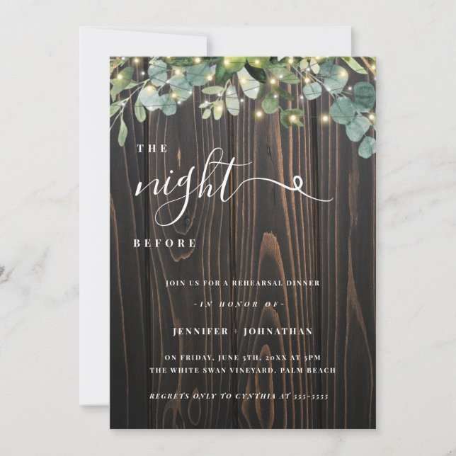 Greenery String Lights Rehearsal Dinner Invitation (Front)