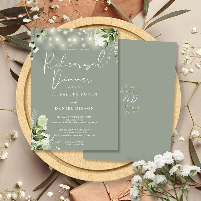 Greenery String Lights Sage Green Rehearsal Dinner Invitation (Greenery String Lights Sage Green Rehearsal Dinner Invitation)