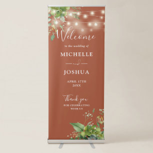 Greenery String Lights Terracotta Wedding Welcome Retractable Banner