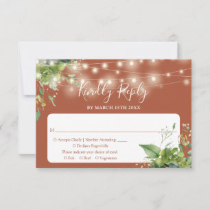 Greenery String Lights Terrcotta Wedding RSVP Card