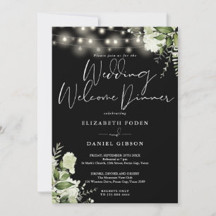 Greenery String Lights Wedding Welcome Dinner Invitation
