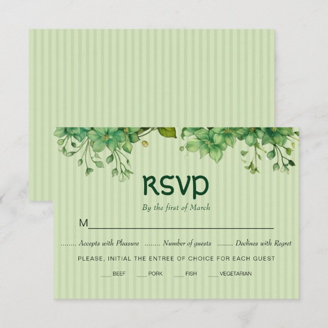 Greenery, stripes St Patrick's Day wedding       RSVP Card (Front/Back)
