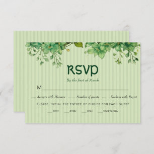 Greenery, stripes St Patrick's Day wedding RSVP Card