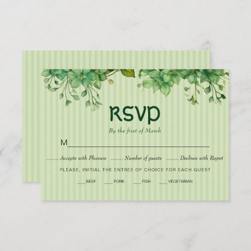 Greenery stripes St Patricks Day wedding       RSVP Card