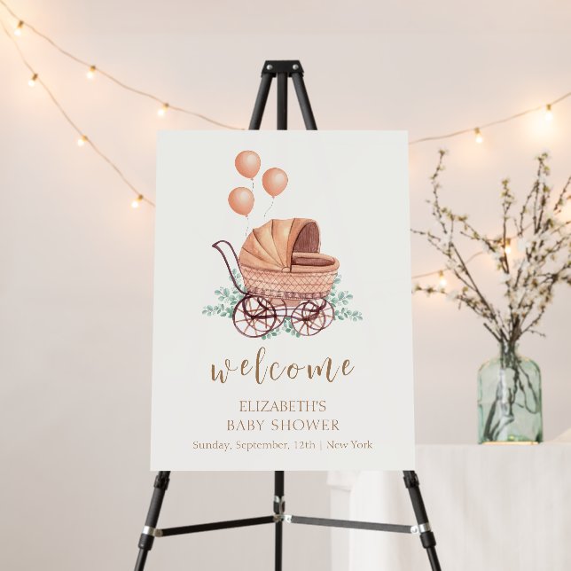 Greenery Stroller Balloon Baby Shower Welcome Sign (In Situ (Stand))