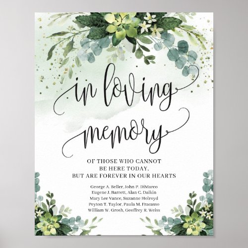 Greenery succulent boho in loving memory sign