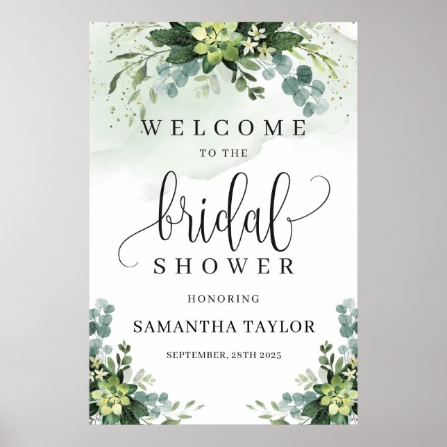 Greenery succulent bridal shower welcome sign (Front)
