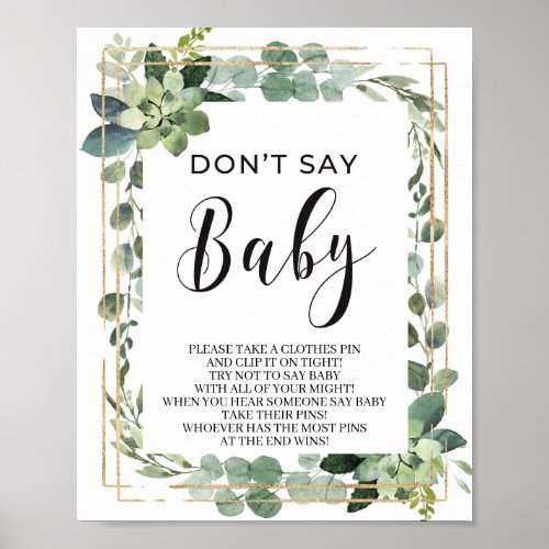 Greenery succulent dont say baby game sign