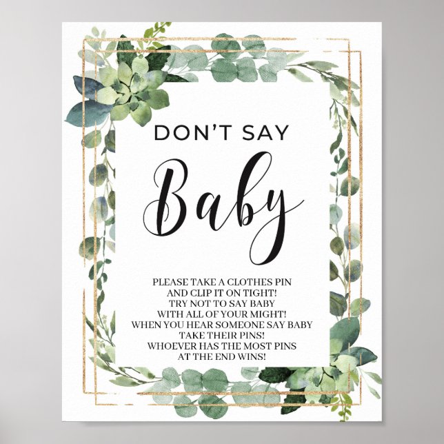 Greenery succulent don't say baby game sign (Front)