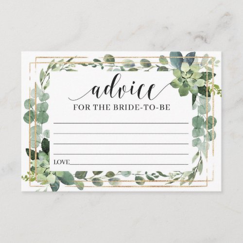 Greenery Succulent Floral Advice For the bride Enclosure Card