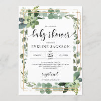 Greenery succulent floral boho baby shower invitation