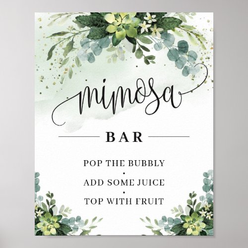 Greenery succulent flowers mimosa bar sign