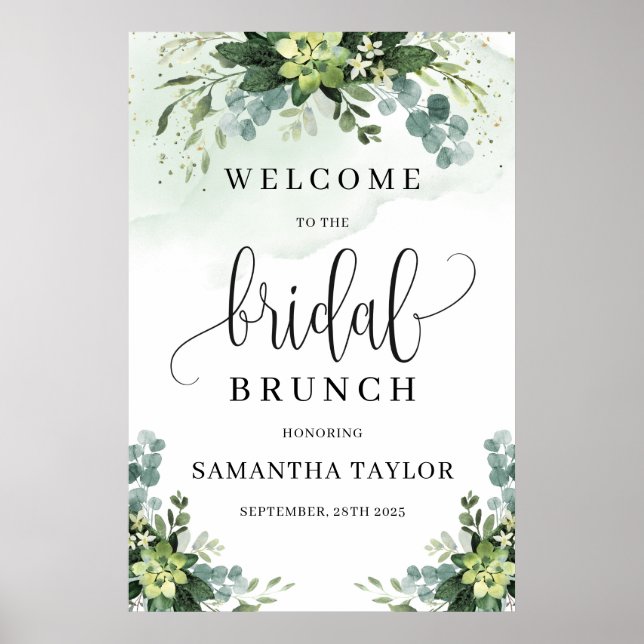 Greenery succulent gold bridal brunch welcome sign (Front)