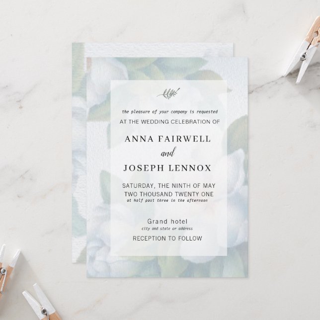 Greenery Succulent Leaf Mint Watercolor Botanical  Invitation (Front/Back In Situ)