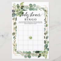 Greenery succulent rustic baby shower bingo game