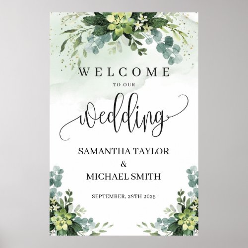 Greenery succulent wedding welcome sign poster