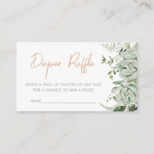 Greenery Succulents Baby Shower Diaper Raffle Enclosure Card