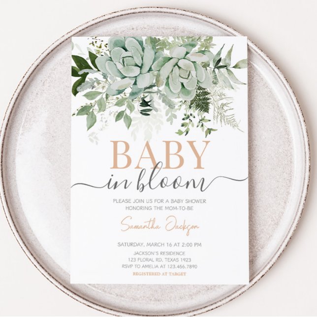 Greenery Succulents Baby Shower  Invitation (Succulent Gender Neutral Baby Shower Invitation)
